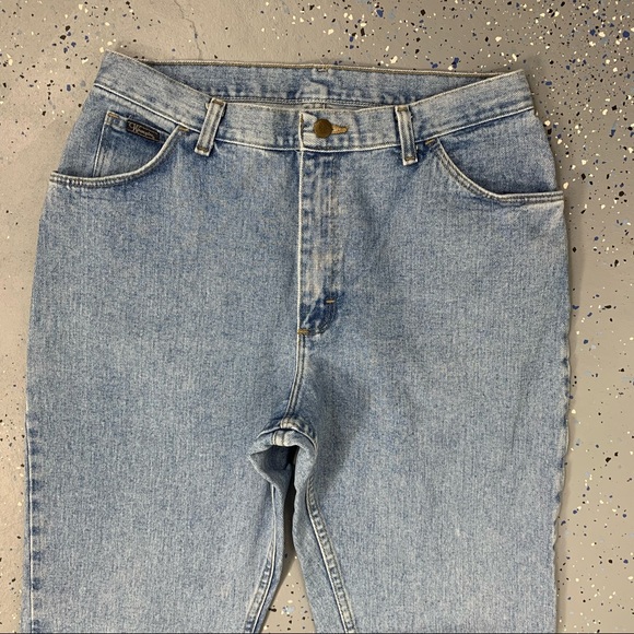 Vintage 90s Wrangler Stonewash Blue Mom Jeans High Waist Tapered Leg 14 32"x31" - Picture 10 of 15